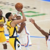 Tyrese Haliburton a climatisé la salle du Thunder en réussissant le dernier tir du match. KEYSTONE/AP/Julio Cortez